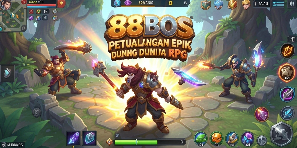 Tangkapan layar utama <strong>88BOS</strong> menampilkan aksi bertarung epik dalam dunia RPG.