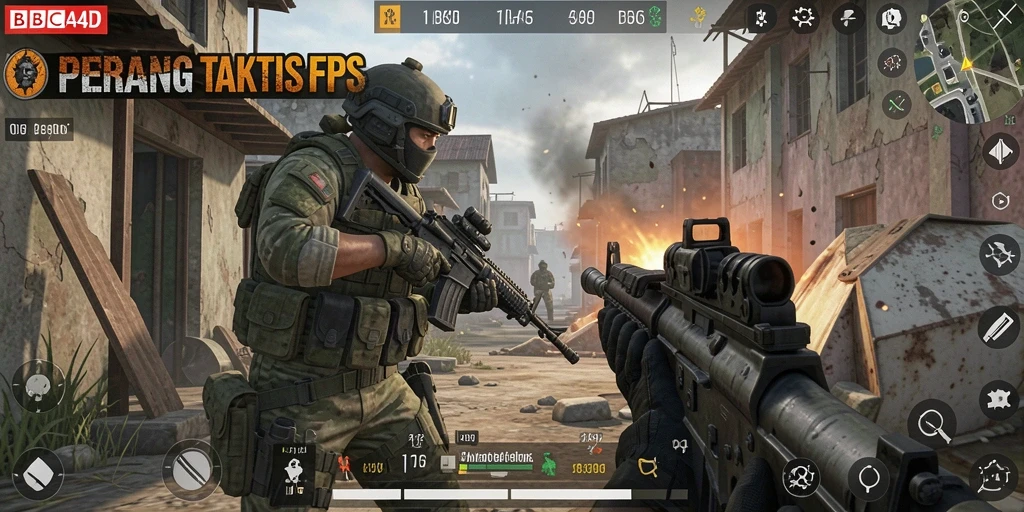 Screenshot gameplay <strong>BBCA4D</strong> menampilkan aksi tembak-menembak yang intens.