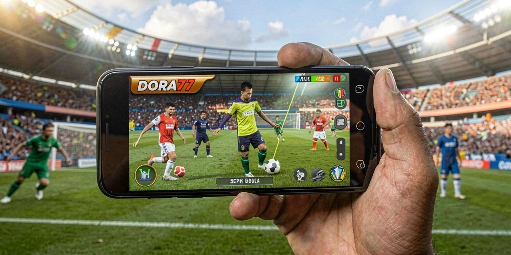 Tampilan gameplay DORA77 yang menegangkan di lapangan sepak bola.