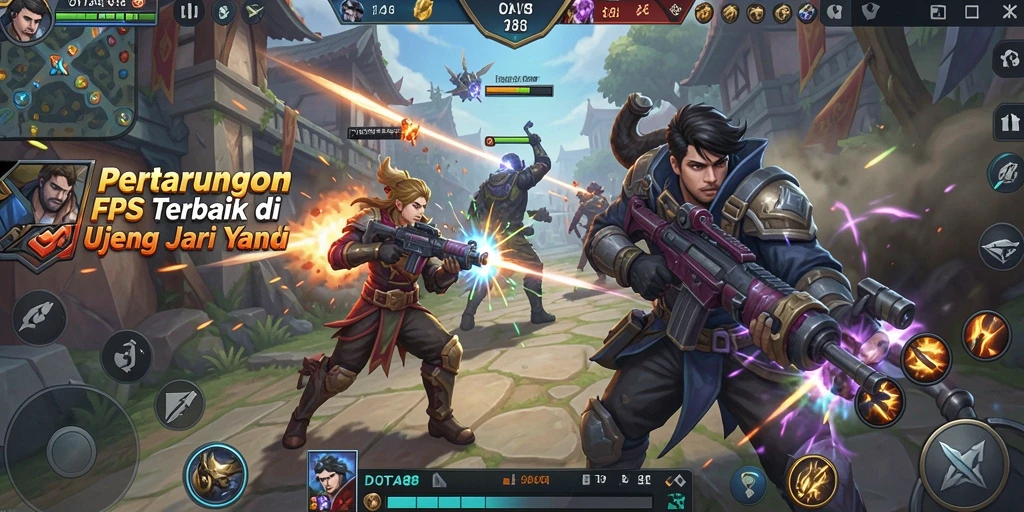 Screenshot permainan DOTA88 dengan aksi tembak-menembak yang intens.
