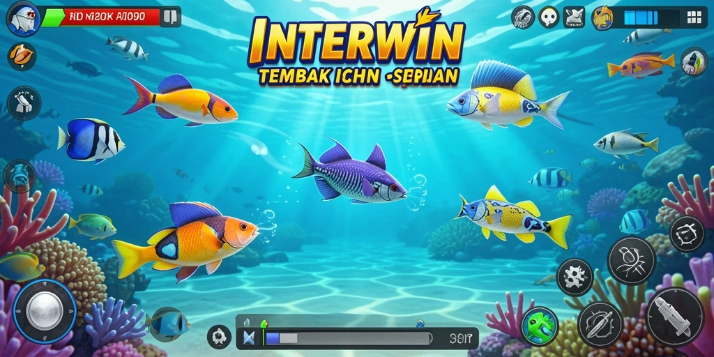 Tangkapan layar interaktif menunjukkan aksi seru menembak ikan.