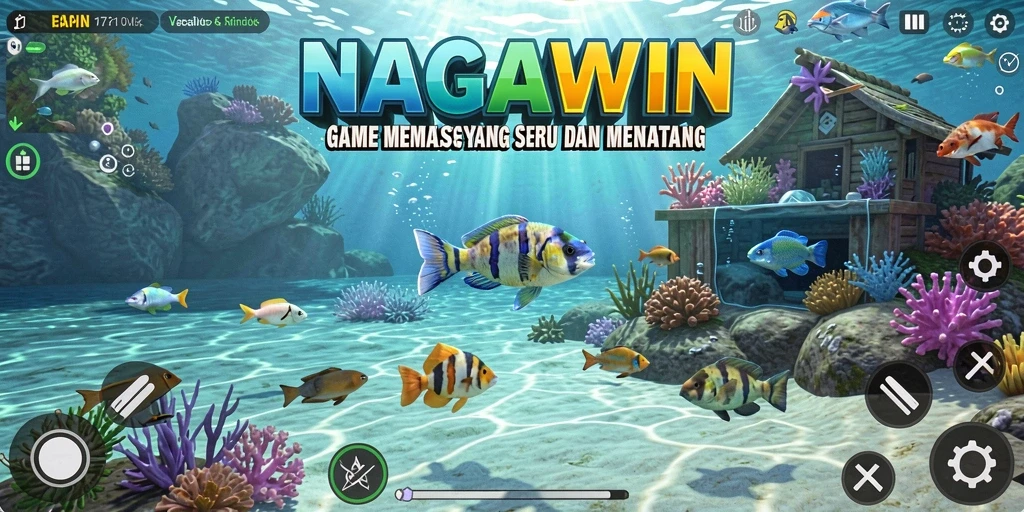 Tampilan gameplay NAGAWIN yang menampilkan aksi memancing yang mendebarkan.