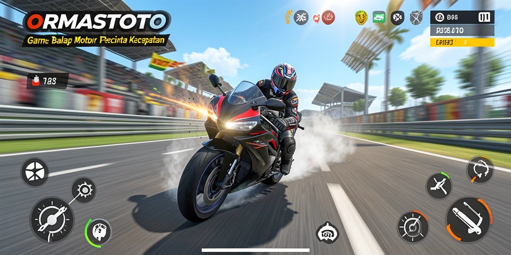 Tampilan aksi balapan seru di ORMASTOTO dengan motor yang melaju cepat.