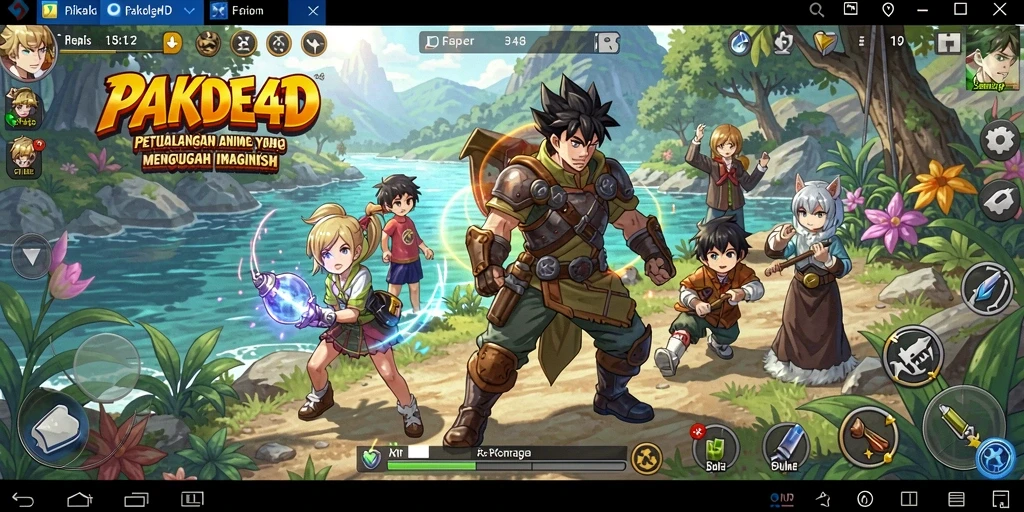 Screenshot PAKDE4D menampilkan karakter anime dalam aksi di dunia yang indah.