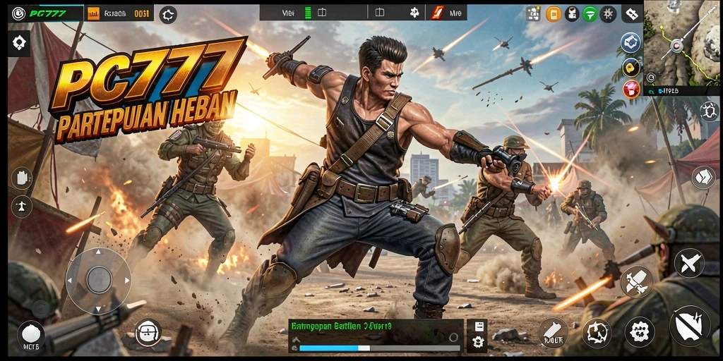 Tangkapan layar utama menampilkan aksi intens dari gameplay Battle Royale.