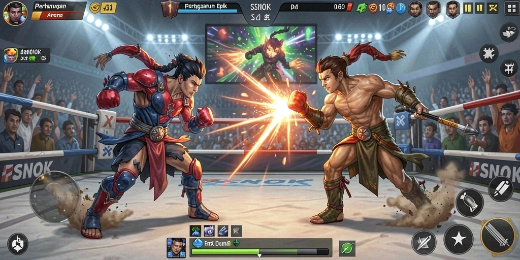 Tampilan gameplay RSNOK yang penuh aksi dan pertarungan mendebarkan.