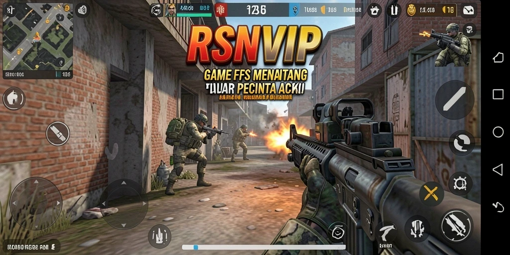 Screenshot RSNVIP menunjukkan gameplay FPS yang mendebarkan dan intens.