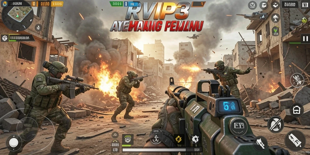 Screenshot dari gameplay RVIP3 menunjukkan aksi pertempuran yang intens dan dinamis.