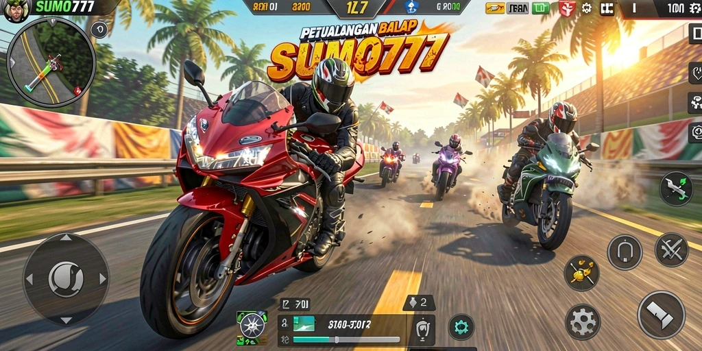 Tampilan menegangkan gameplay balap motor di SUMO777.